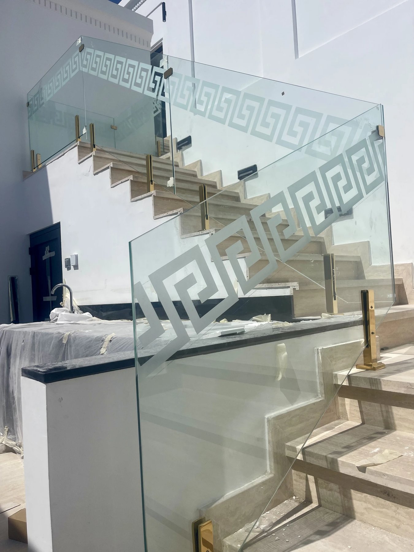 Greek-Key Etched Staircase Balustrade