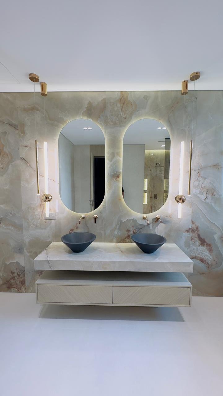 Twin LED Mirrors on Onyx Marble